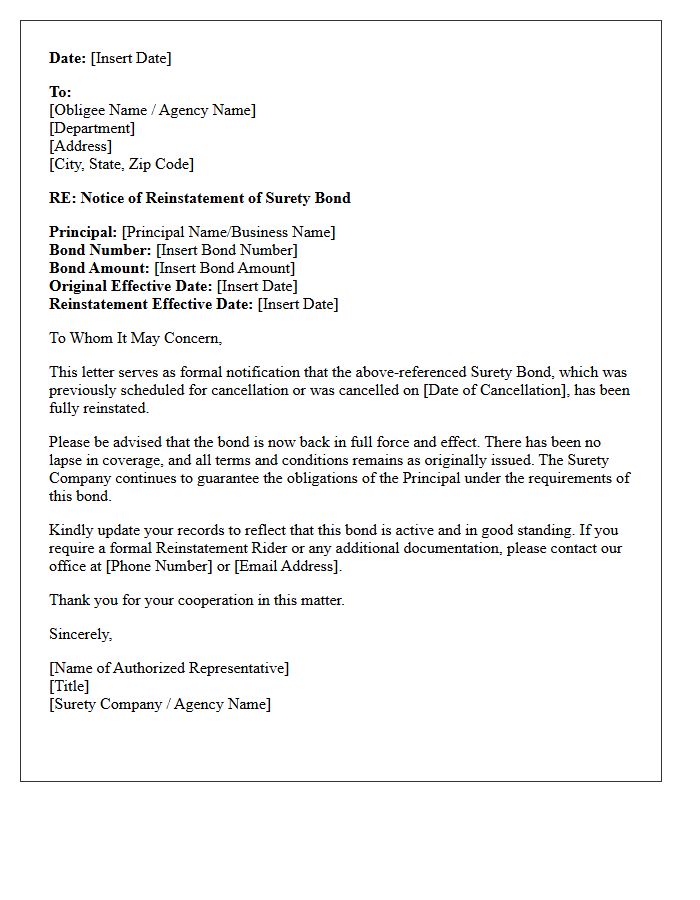 Obligee Notification of Surety Bond Reinstatement Letter