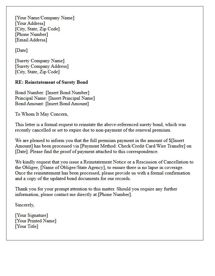 Premium Paid Surety Bond Reinstatement Letter