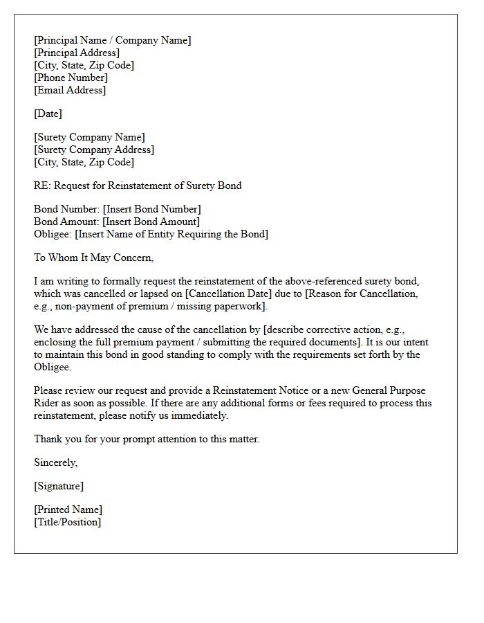 Principal Request for Surety Bond Reinstatement Letter