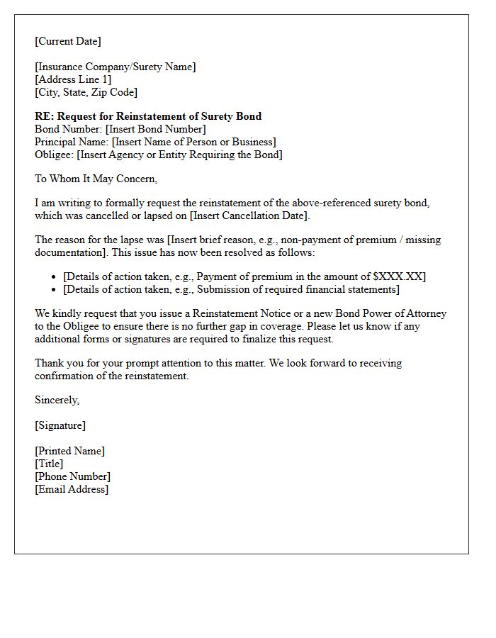 Standard Surety Bond Reinstatement Letter