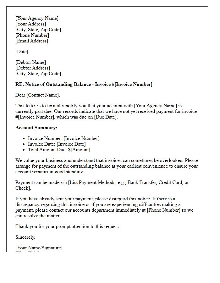 First Attempt Debt Collection Letter for Agency Invoice