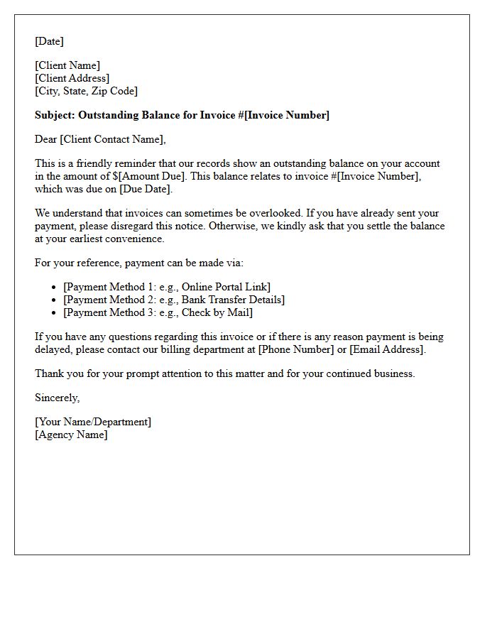 First Collection Letter for Outstanding Agency Balance