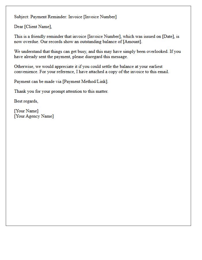 First Reminder Letter for Unpaid Agency Invoice