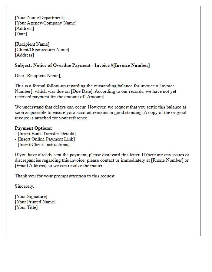 Primary Follow-Up Letter for Overdue Agency Funds