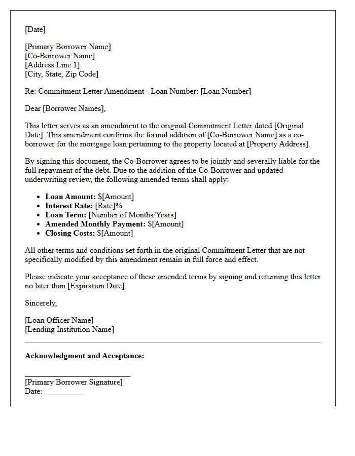 Co-Borrower Addition Amended Terms Commitment Letter