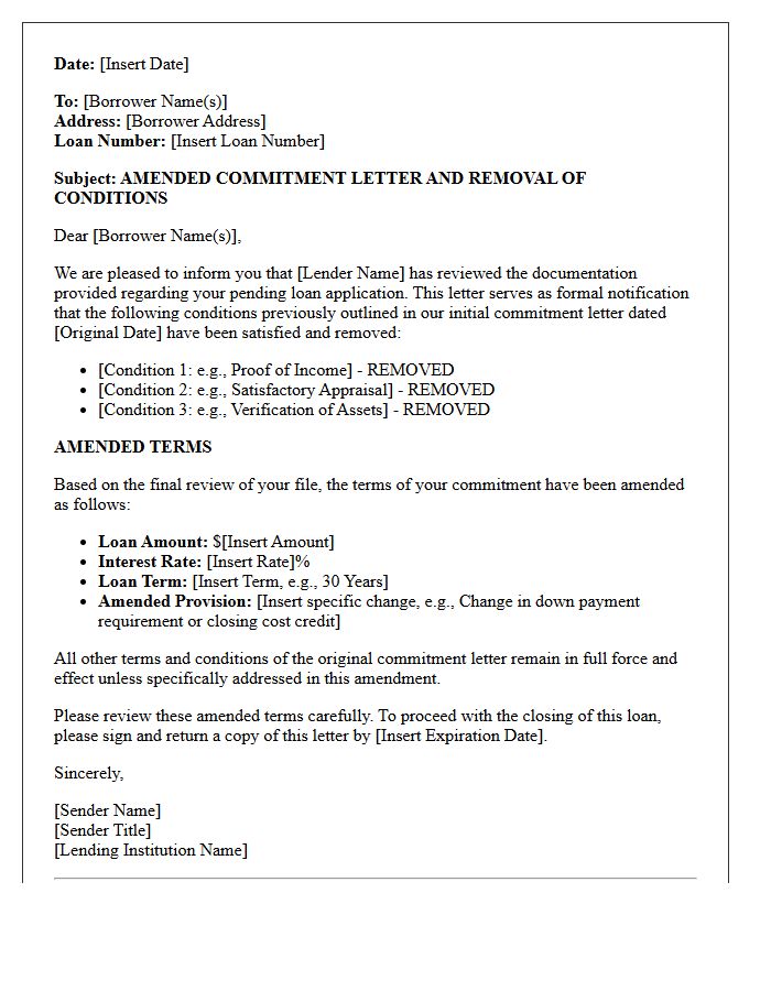 Condition Removal Amended Terms Commitment Letter