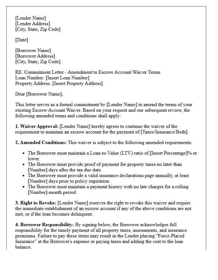 Escrow Account Waiver Amended Terms Commitment Letter