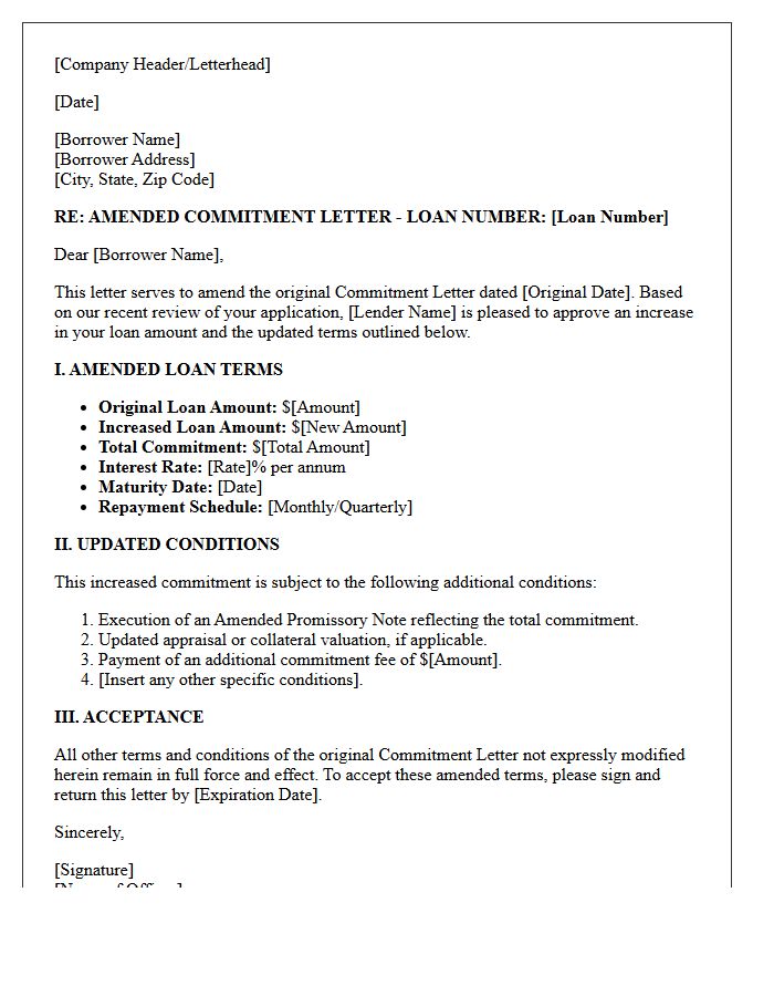Increased Loan Amount Amended Terms Commitment Letter