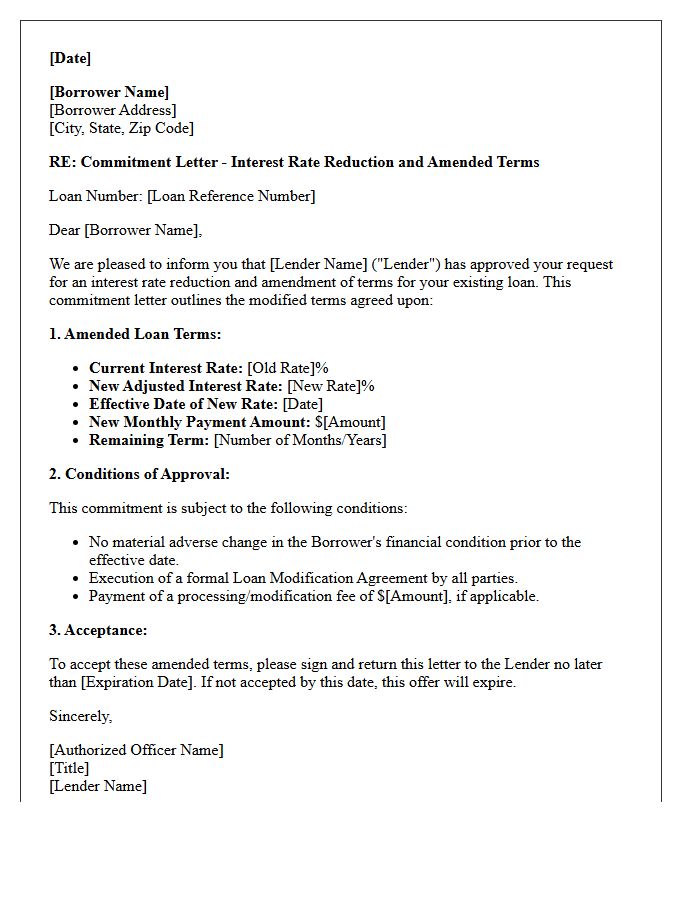 Interest Rate Reduction Amended Terms Commitment Letter