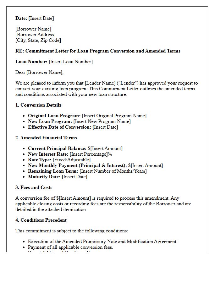Loan Program Conversion Amended Terms Commitment Letter