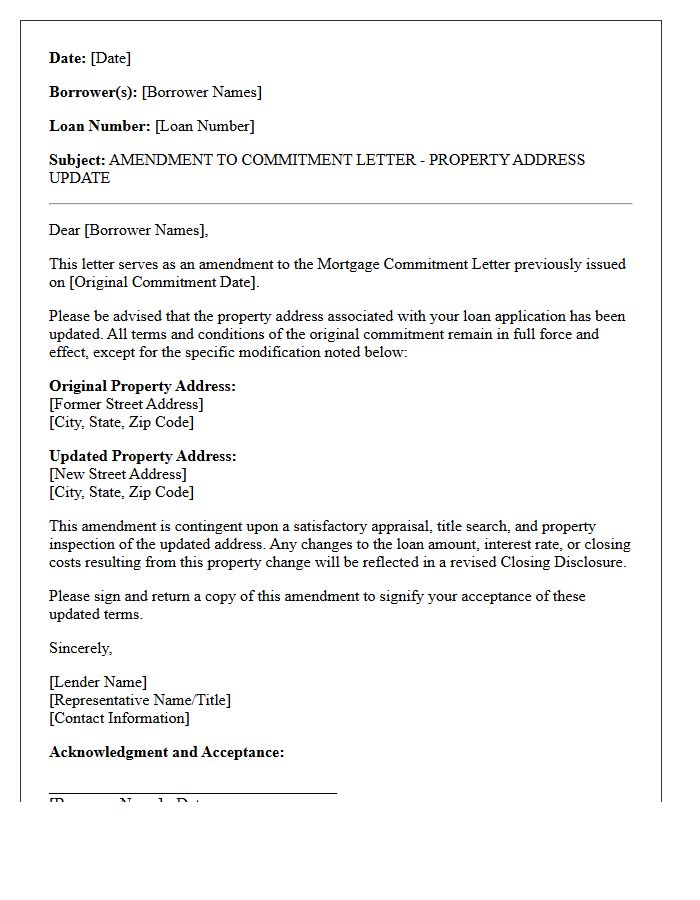 Property Address Update Amended Terms Commitment Letter