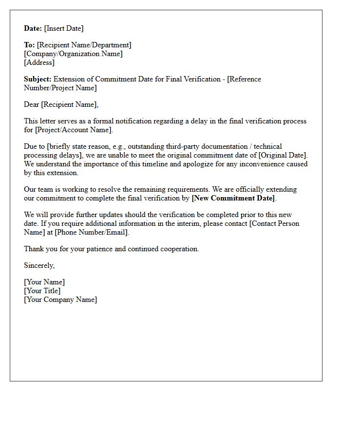 Final Verification Delay Commitment Extension Letter