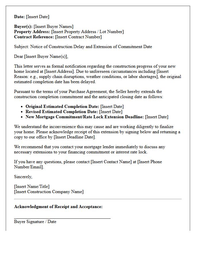 New Construction Delay Commitment Extension Letter