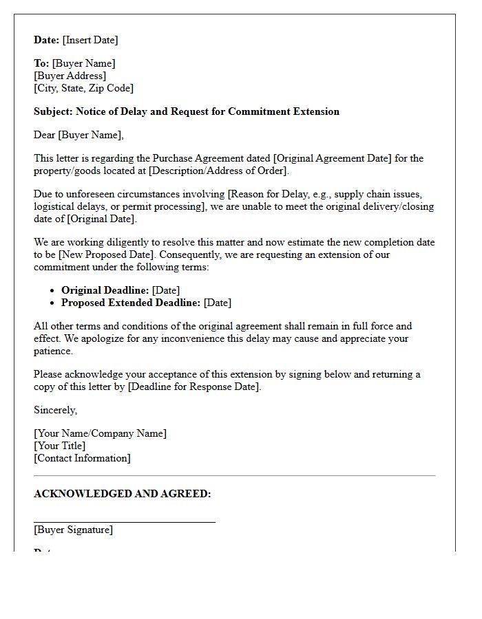 Seller Delay Commitment Extension Letter