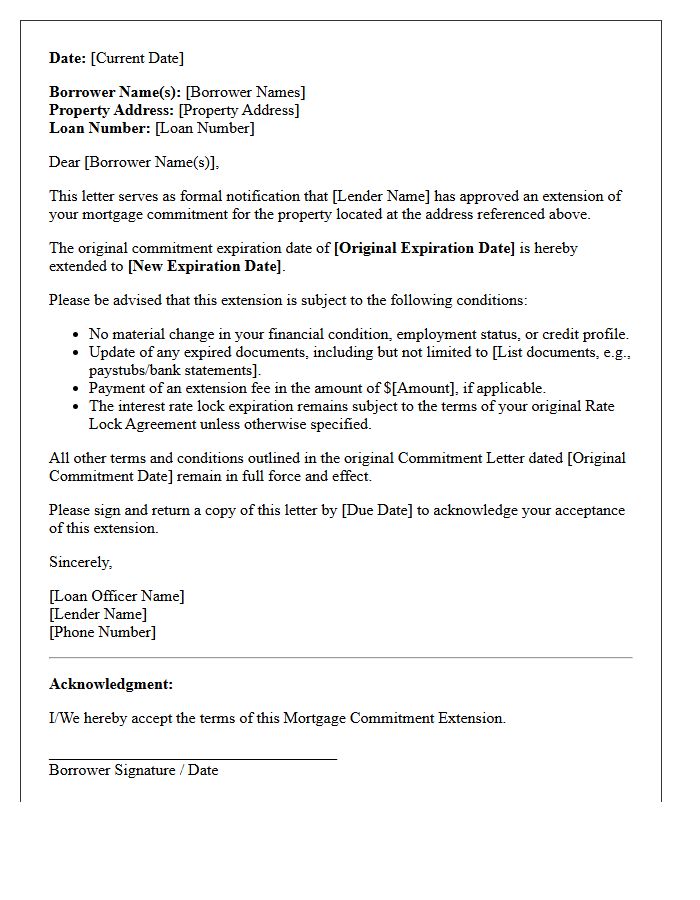 Standard Mortgage Commitment Extension Letter