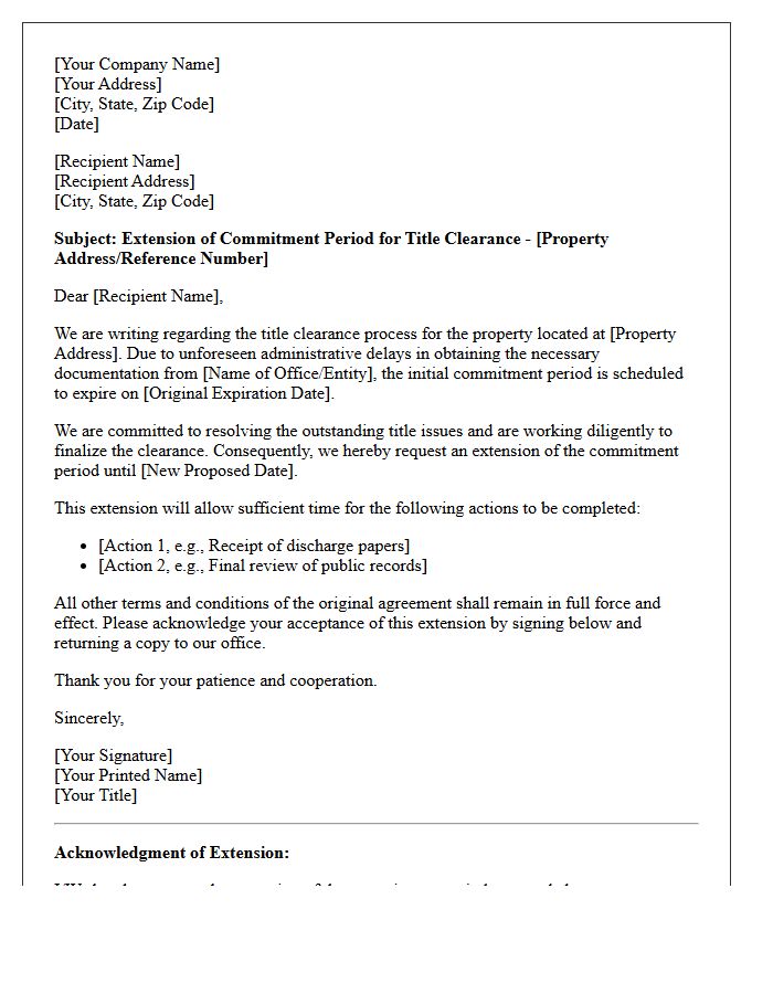 Title Clearance Delay Commitment Extension Letter