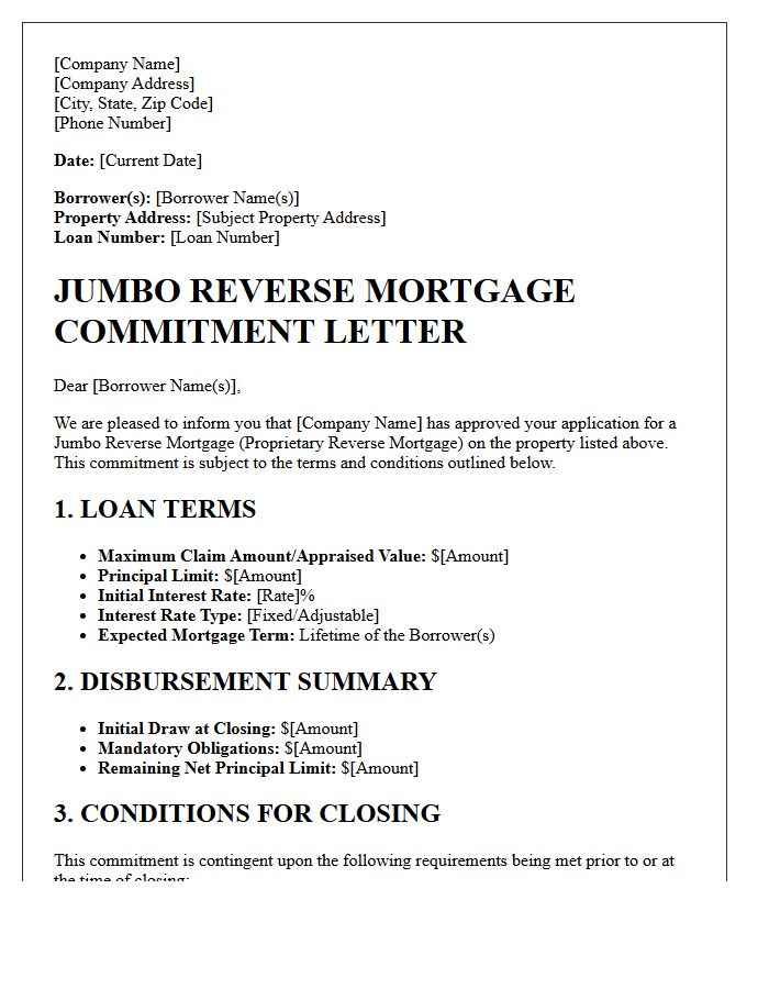 Jumbo Reverse Mortgage Commitment Letter