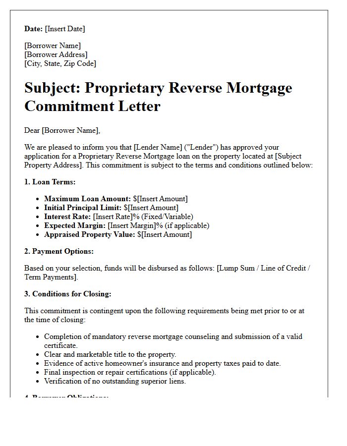 Proprietary Reverse Mortgage Commitment Letter