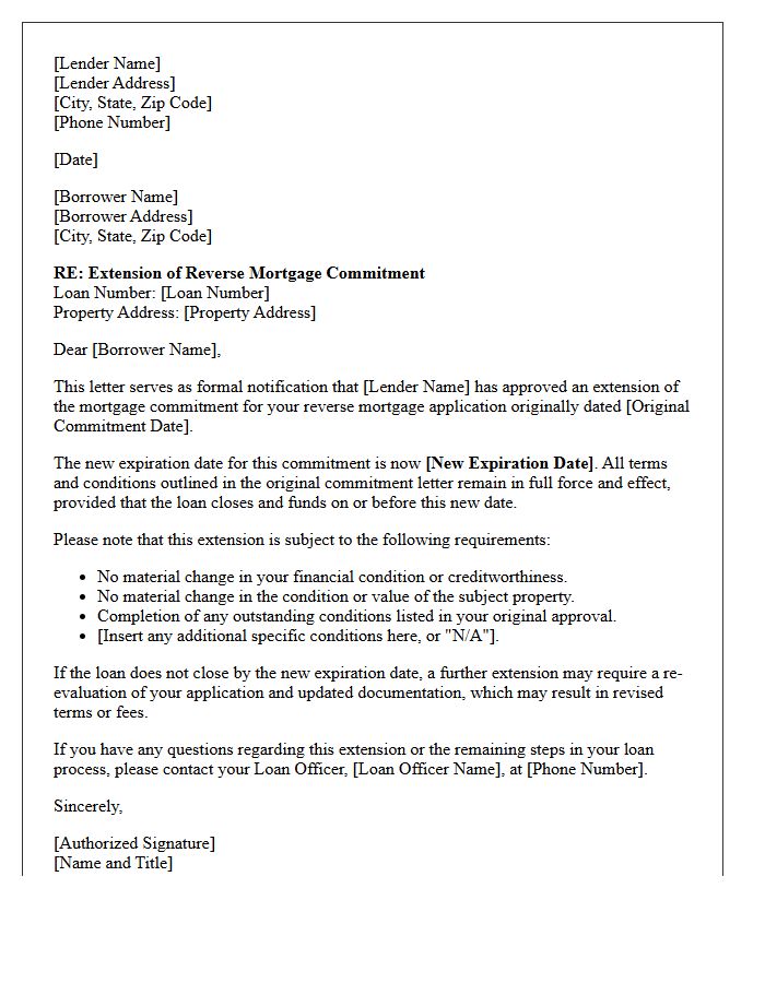Reverse Mortgage Commitment Extension Letter