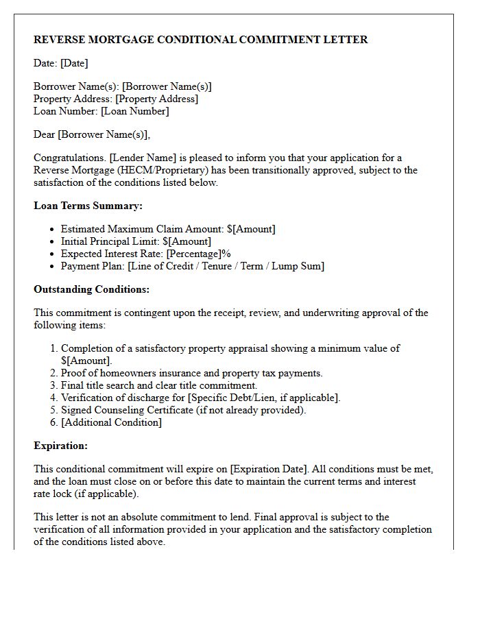 Reverse Mortgage Conditional Commitment Letter