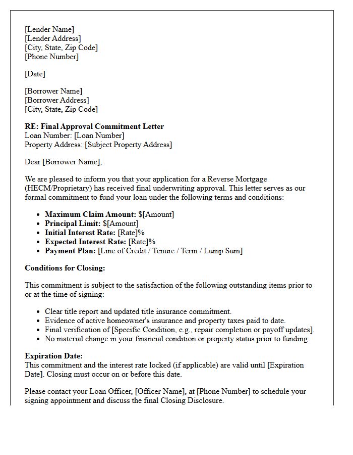 Reverse Mortgage Final Approval Commitment Letter
