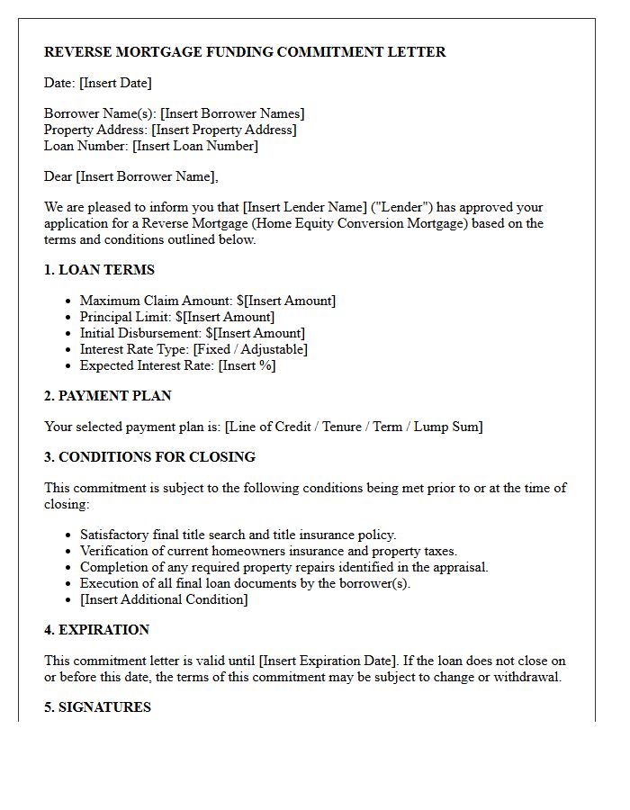 Reverse Mortgage Funding Commitment Letter