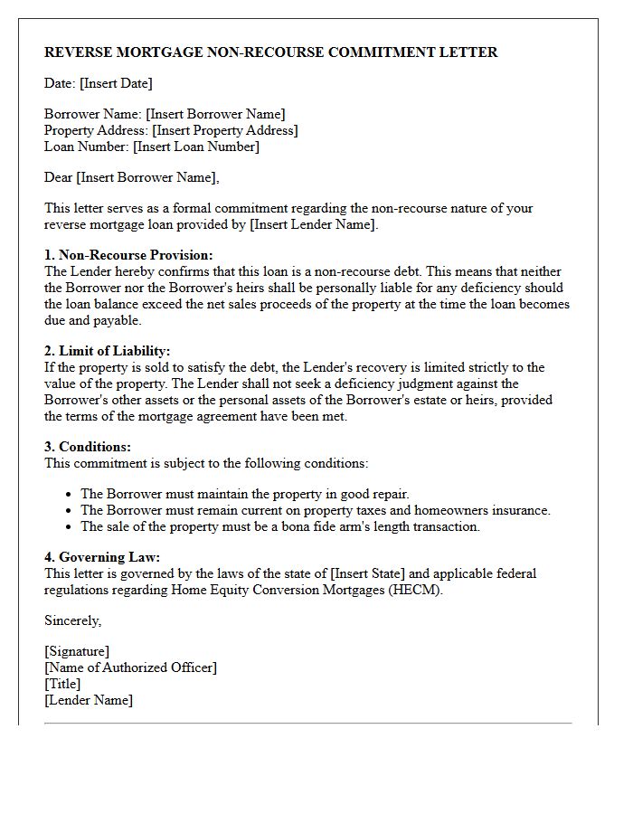 Reverse Mortgage Non-Recourse Commitment Letter
