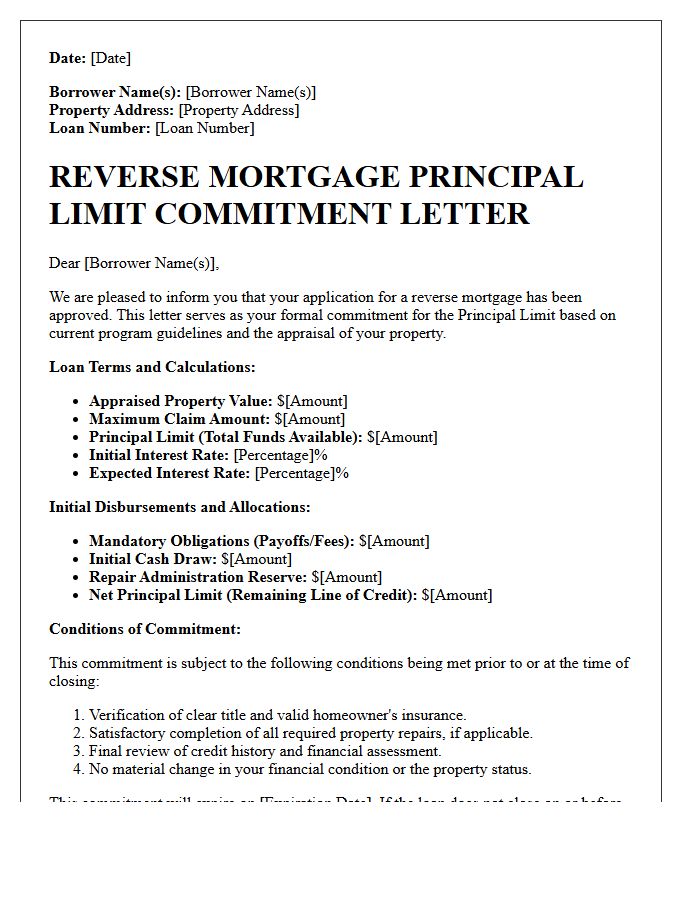 Reverse Mortgage Principal Limit Commitment Letter