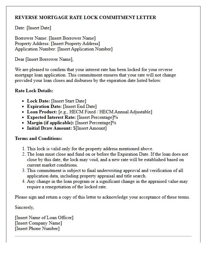 Reverse Mortgage Rate Lock Commitment Letter