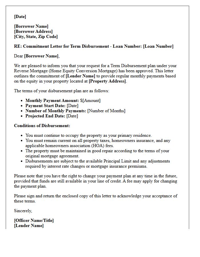 Reverse Mortgage Term Disbursement Commitment Letter