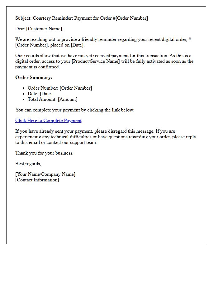 Courtesy Payment Reminder Letter For Unpaid Digital Orders