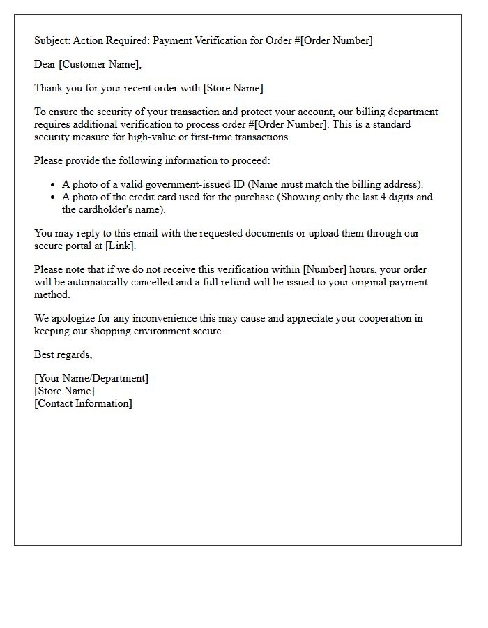 E-Commerce Order Payment Verification Letter