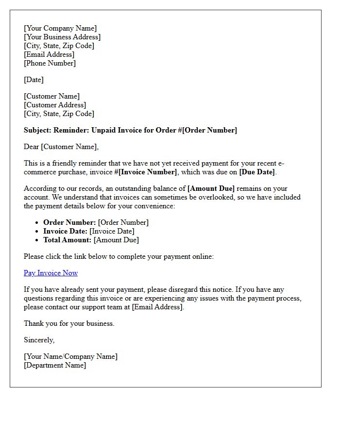 First Notice Of Unpaid E-Commerce Invoice Letter