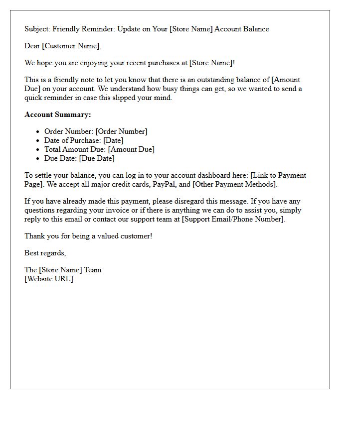 Friendly Account Balance Notice Letter For E-Commerce Customers