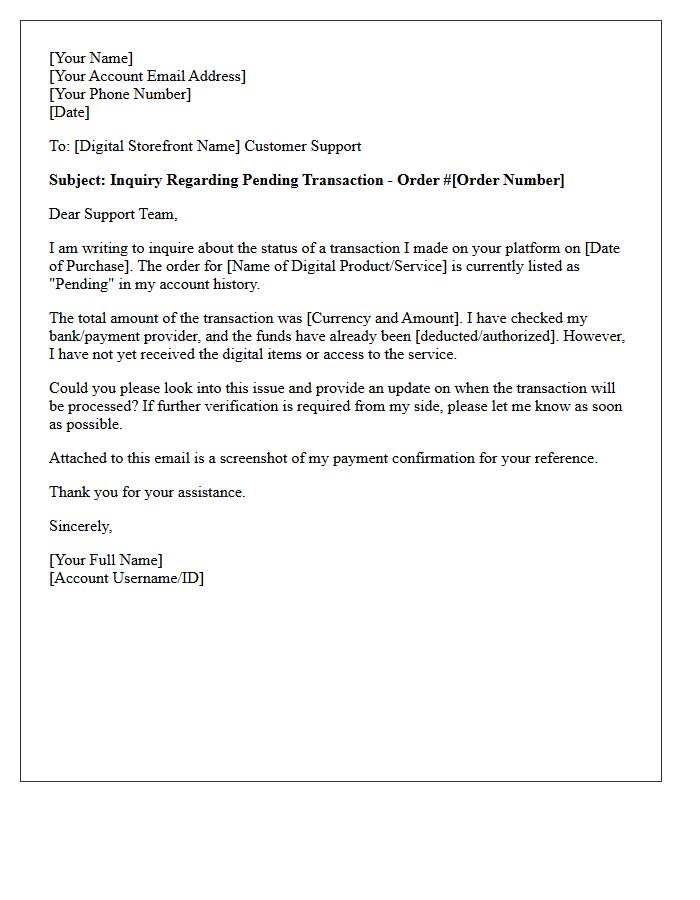 Pending Transaction Inquiry Letter For Digital Storefronts