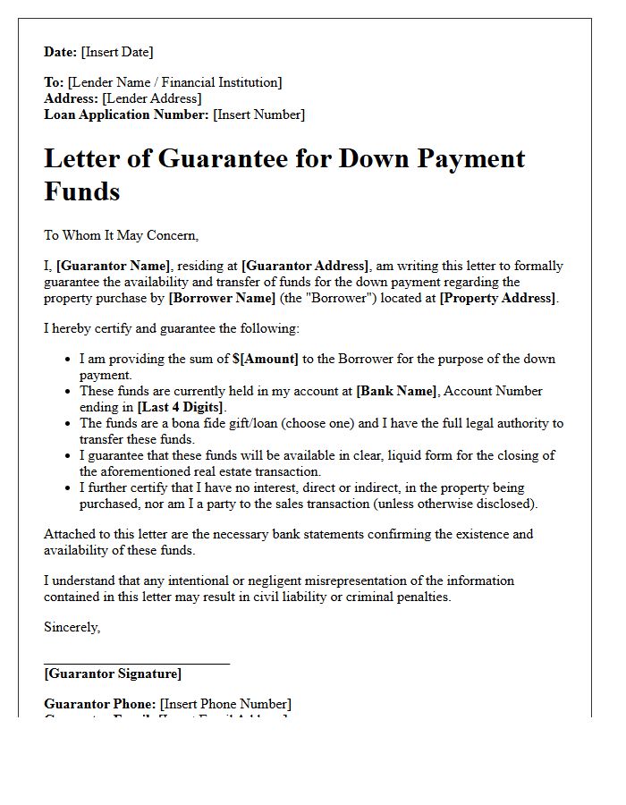 Borrower Down Payment Fund Guarantee Letter