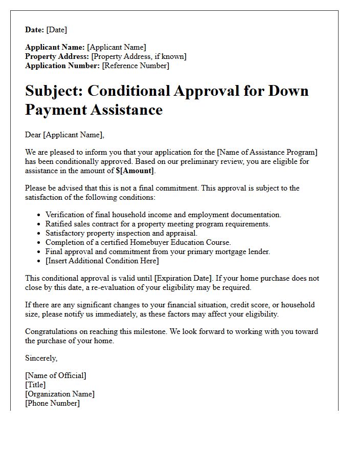 Conditional Down Payment Assistance Approval Letter