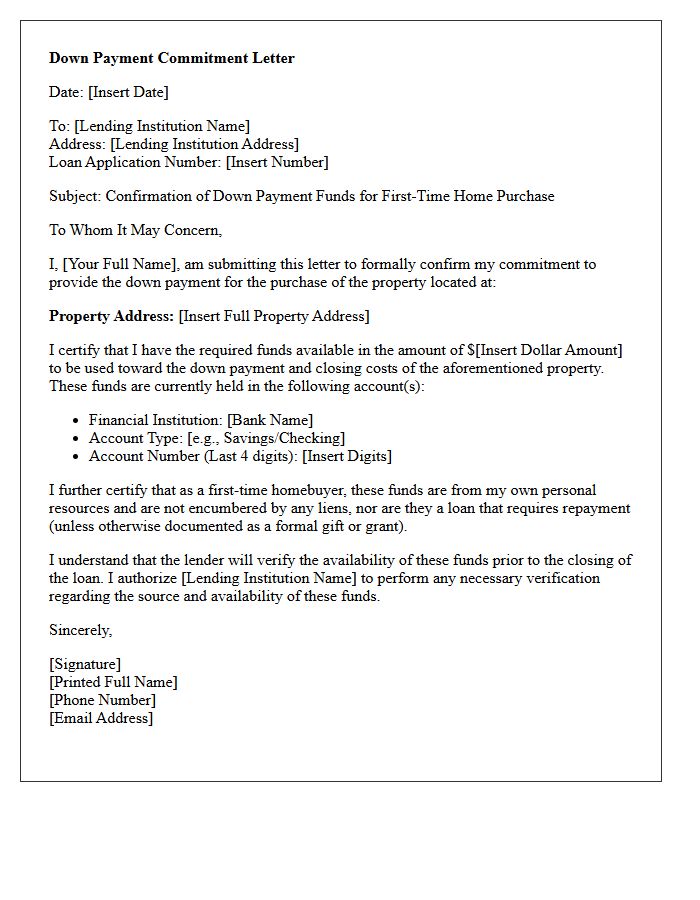 First-Time Homebuyer Down Payment Commitment Letter