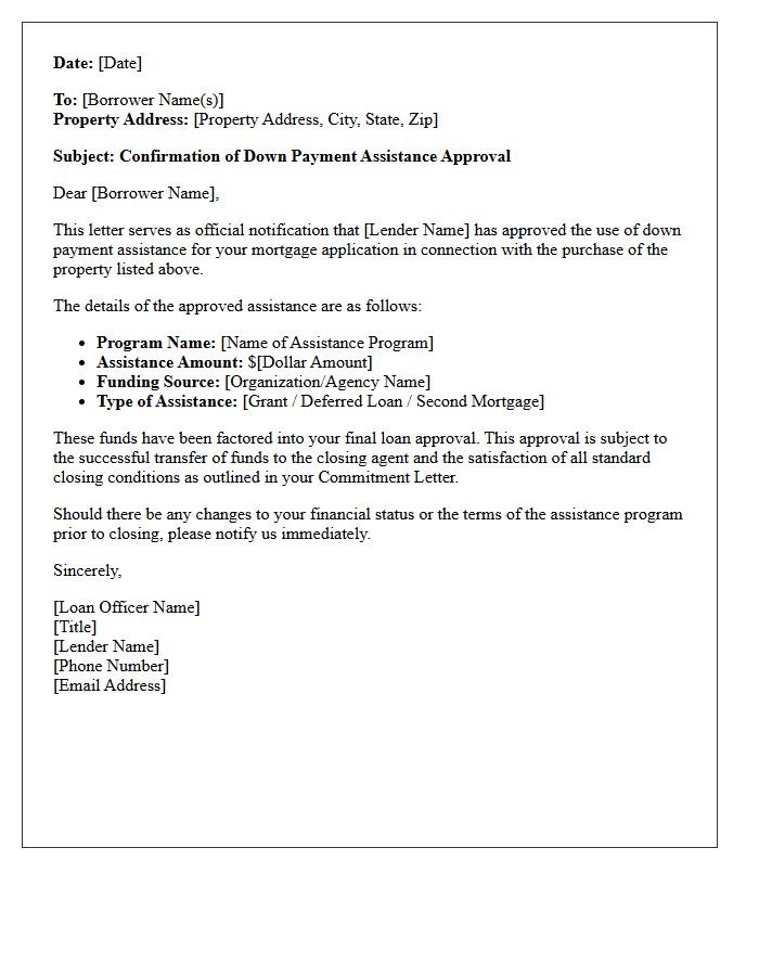 Lender Approved Down Payment Assistance Letter