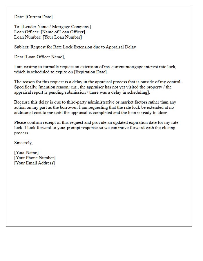 Appraisal Delay Rate Lock Extension Request Letter