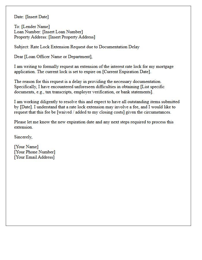 Borrower Documentation Delay Rate Lock Extension Request Letter