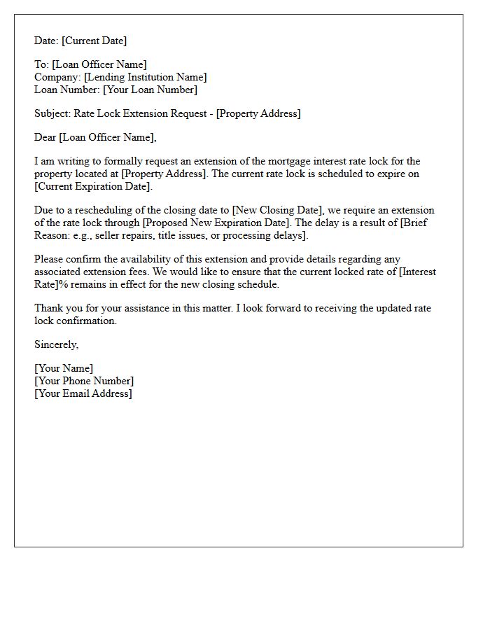 Closing Date Reschedule Rate Lock Extension Request Letter
