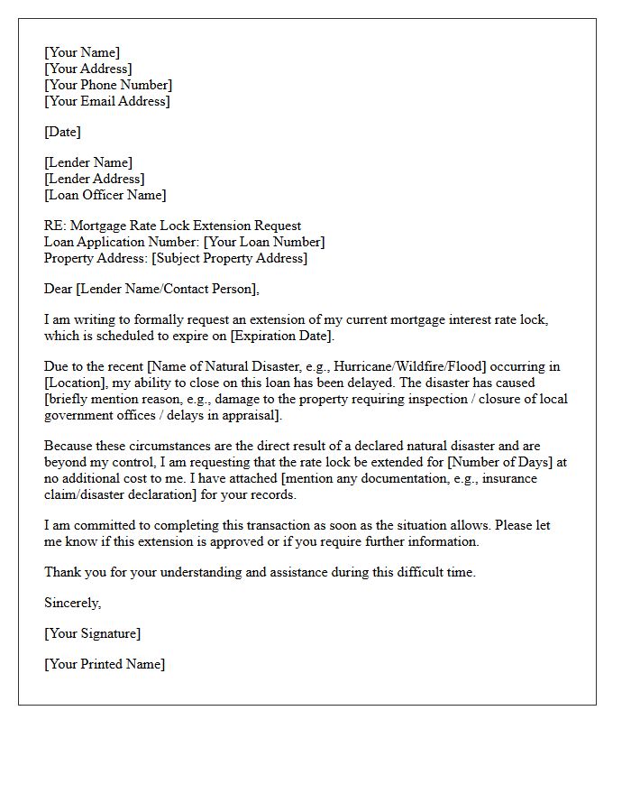 Disaster Relief Rate Lock Extension Request Letter