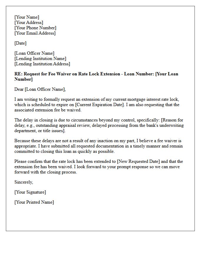 Fee Waiver Rate Lock Extension Request Letter