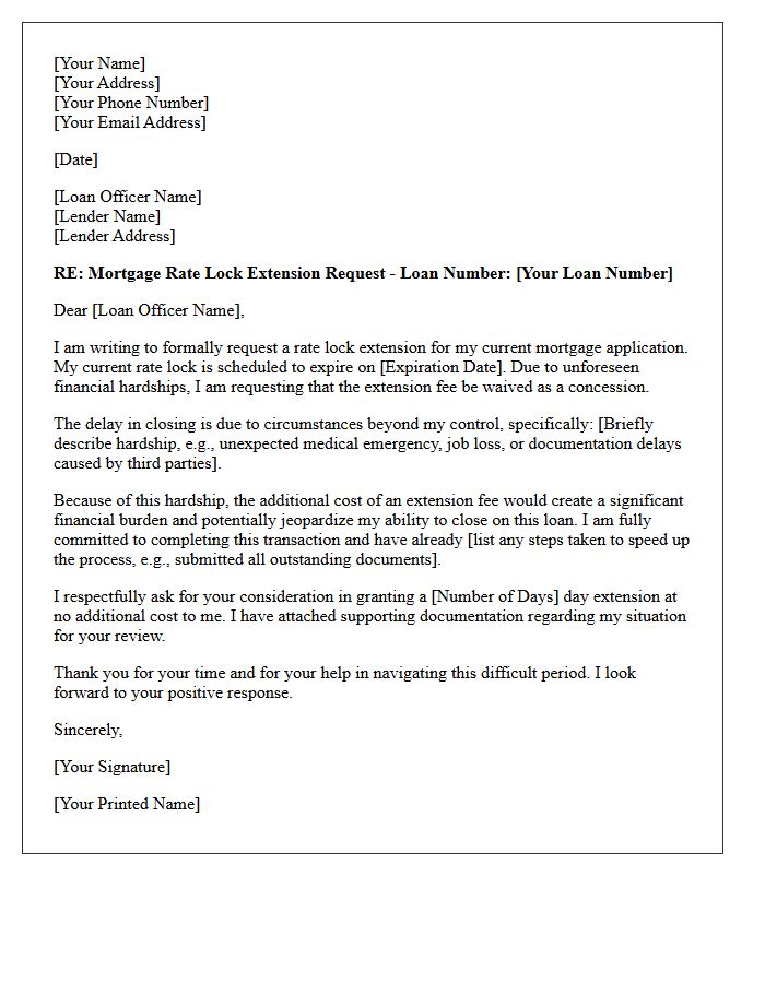 Hardship Concession Rate Lock Extension Request Letter