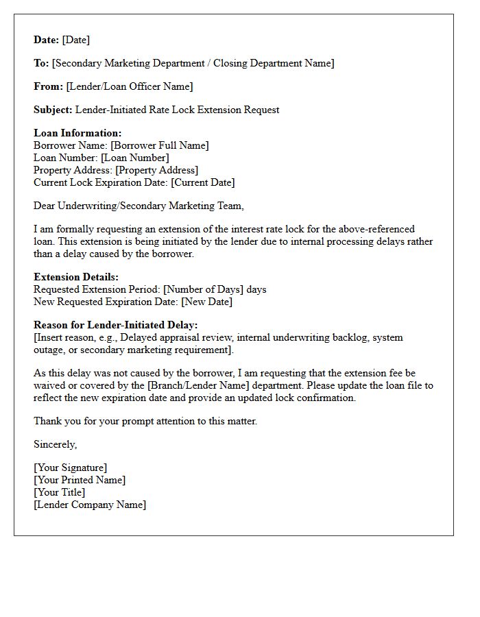 Lender Initiated Rate Lock Extension Request Letter