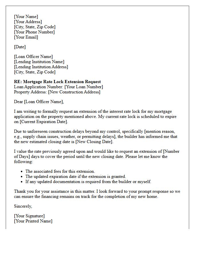 New Construction Delay Rate Lock Extension Request Letter