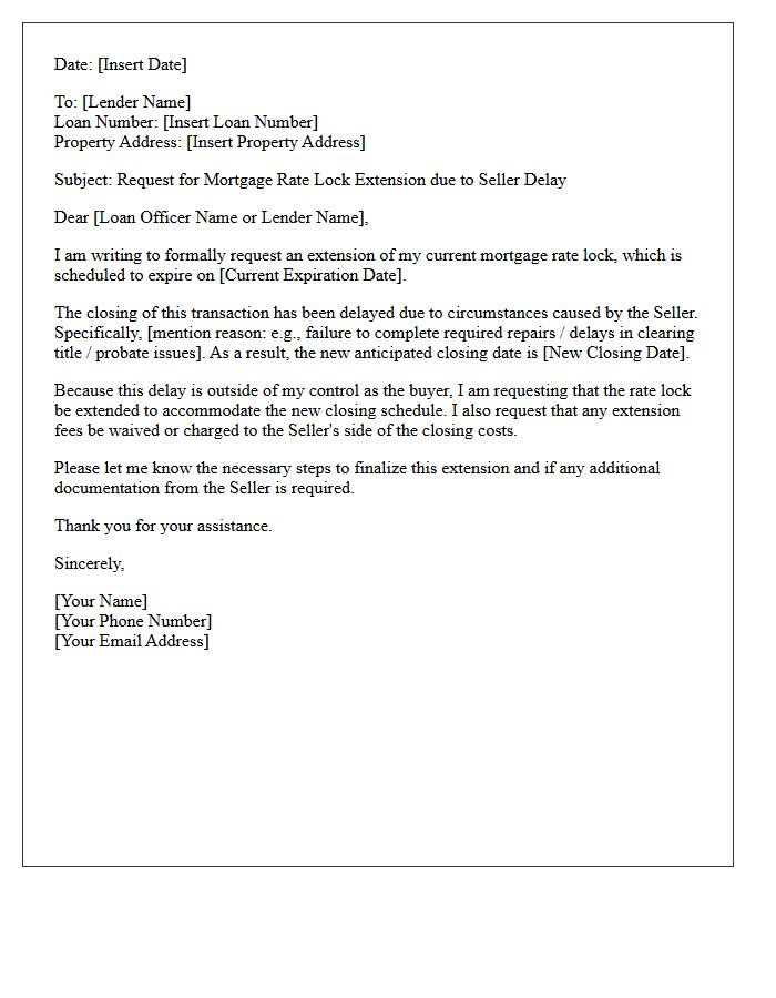 Seller Delay Rate Lock Extension Request Letter