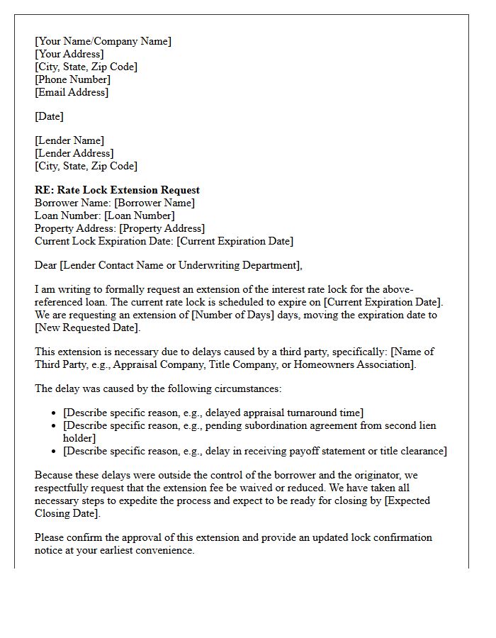 Third Party Delay Rate Lock Extension Request Letter