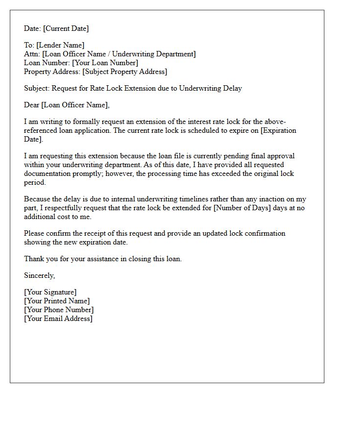 Underwriting Delay Rate Lock Extension Request Letter